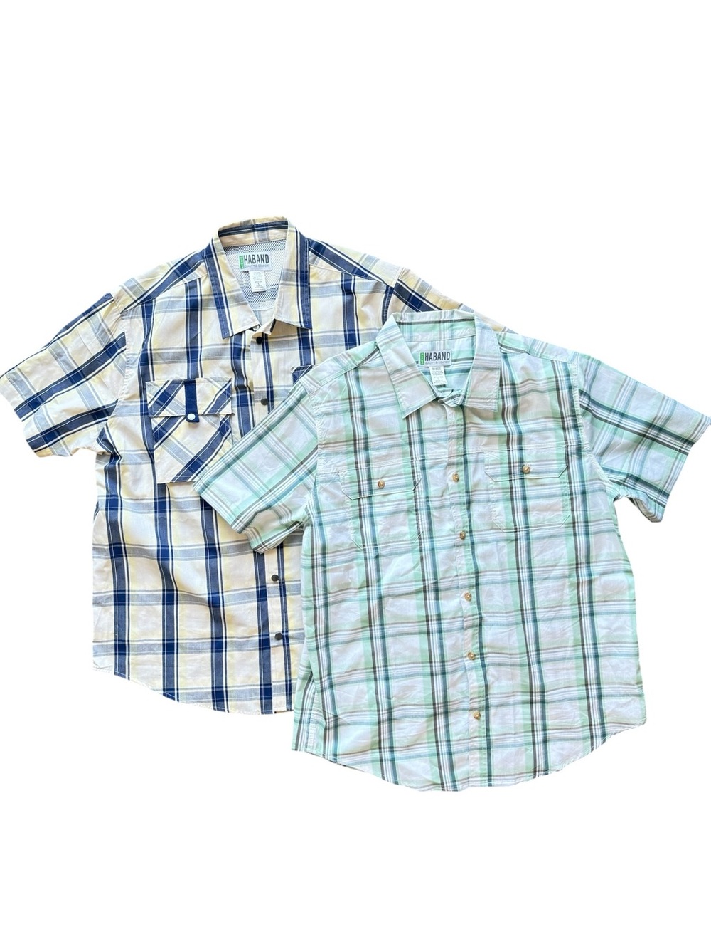 Men's Large Plaid Shirts Lot of 2 Short Sleeve Button Up Lightweight Casual